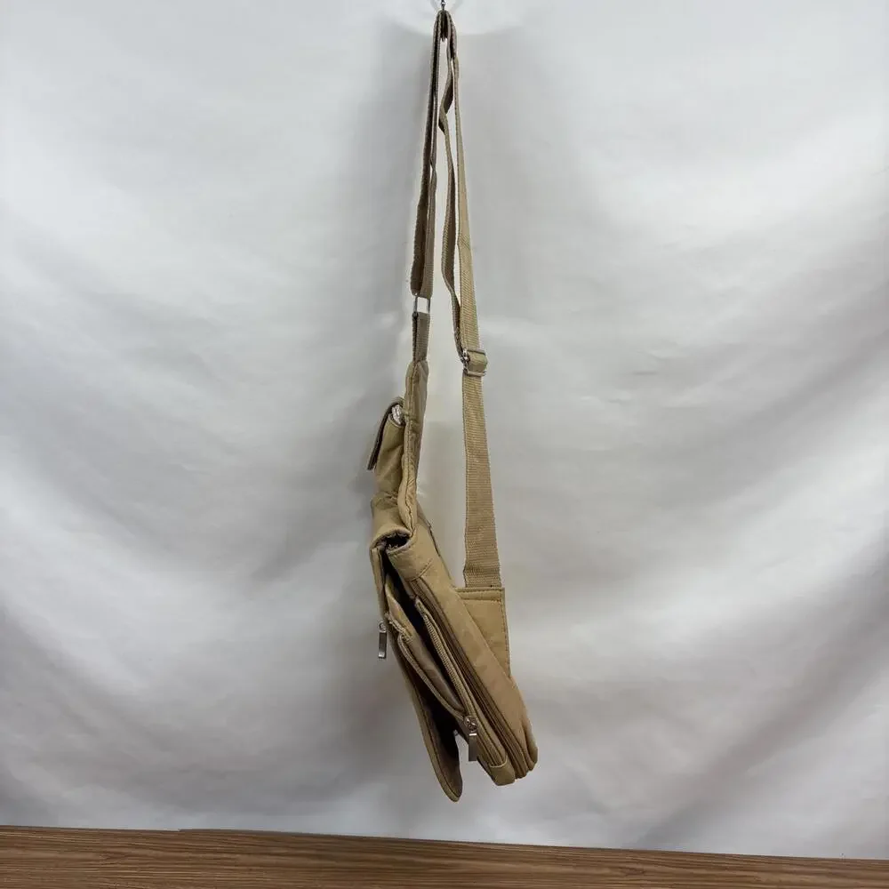 Vintage BUXTON Soft Leather Sling Bag Crossbody Handbag Organizer Tan - Picture 2 of 10